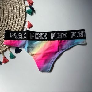 Victoria's Secret Pink Logo Thong Panty Rainbow Gradient Small NEW